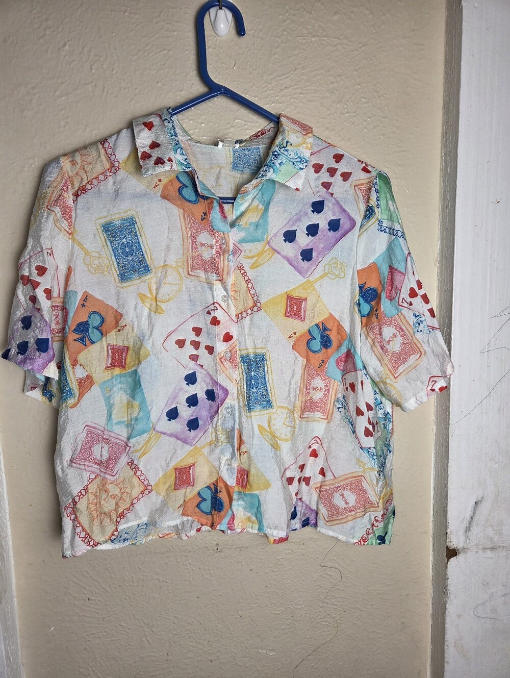 Autres Filles Shirt Button Cropped Cards Pocker Casino Womens Size Large Top